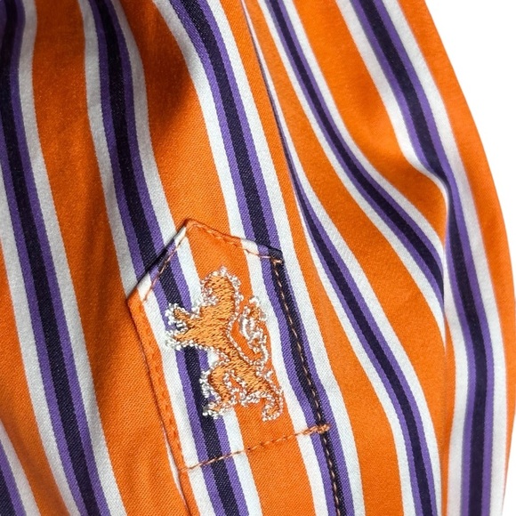 Bugatchi Orange Purple Striped Long Sleeve Button-Up Dress Shirt Sz M Modern Fit - Picture 3 of 15